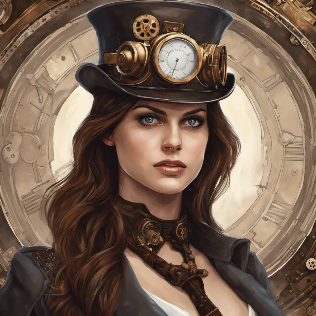 Steampunk portrait of Alexandra Daddario, Highly Detailed, Intricate, Artstation, Beautiful, Digital Painting, Sharp Focus, Concept Art, Elegant