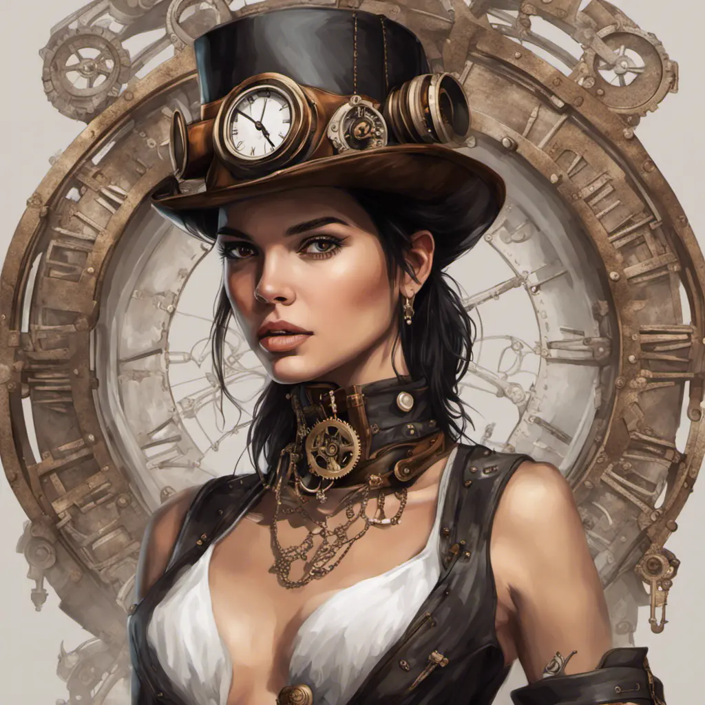 Steampunk portrait of Kendall Jenner, Highly Detailed, Intricate, Artstation, Beautiful, Digital Painting, Sharp Focus, Concept Art, Elegant