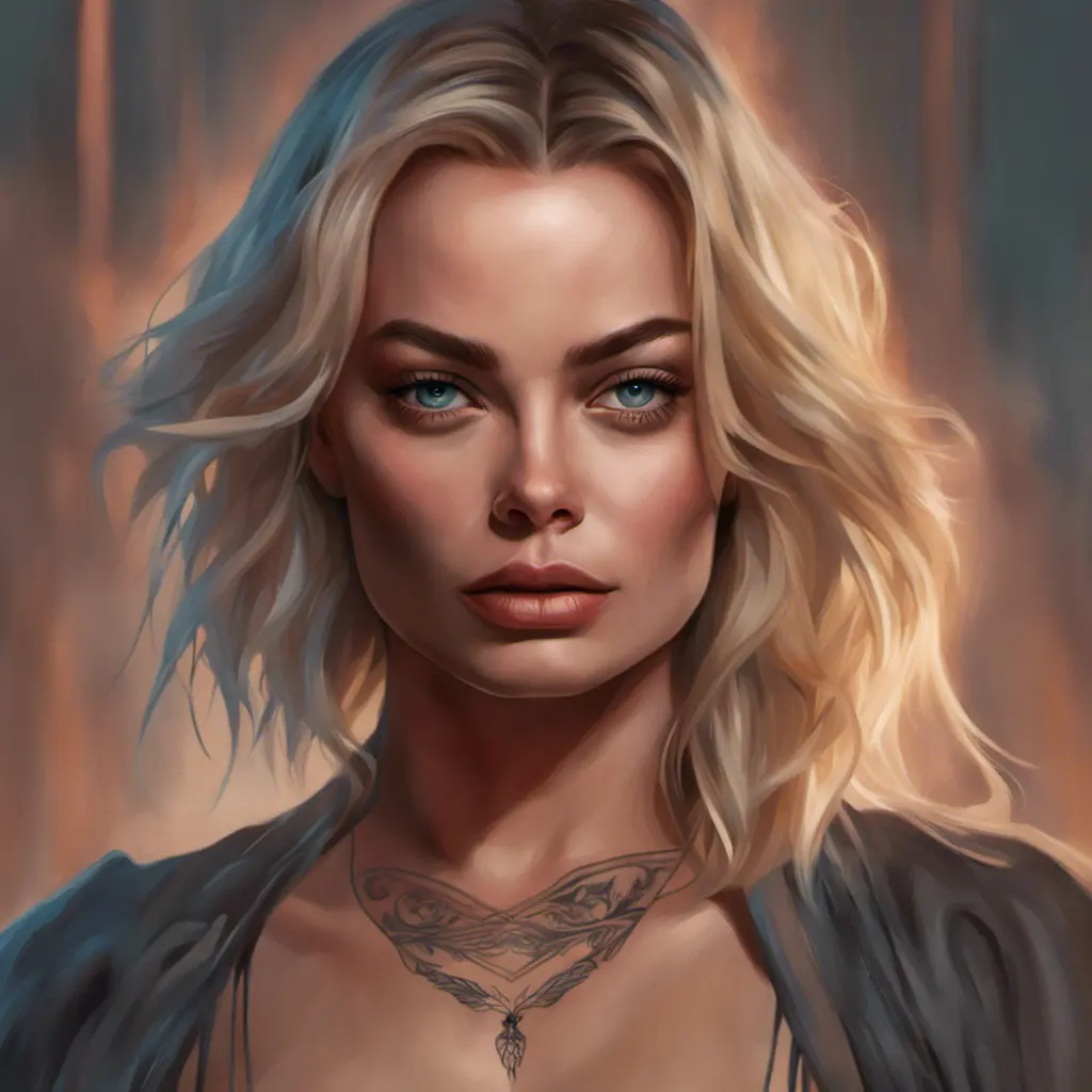 Matte portrait of Margot Robbie with tattoos, 8k, Highly Detailed, Powerful, Alluring, Artstation, Magical, Digital Painting, Photo Realistic, Sharp Focus, Volumetric Lighting, Concept Art by Stanley Artgerm Lau, Alphonse Mucha, Greg Rutkowski