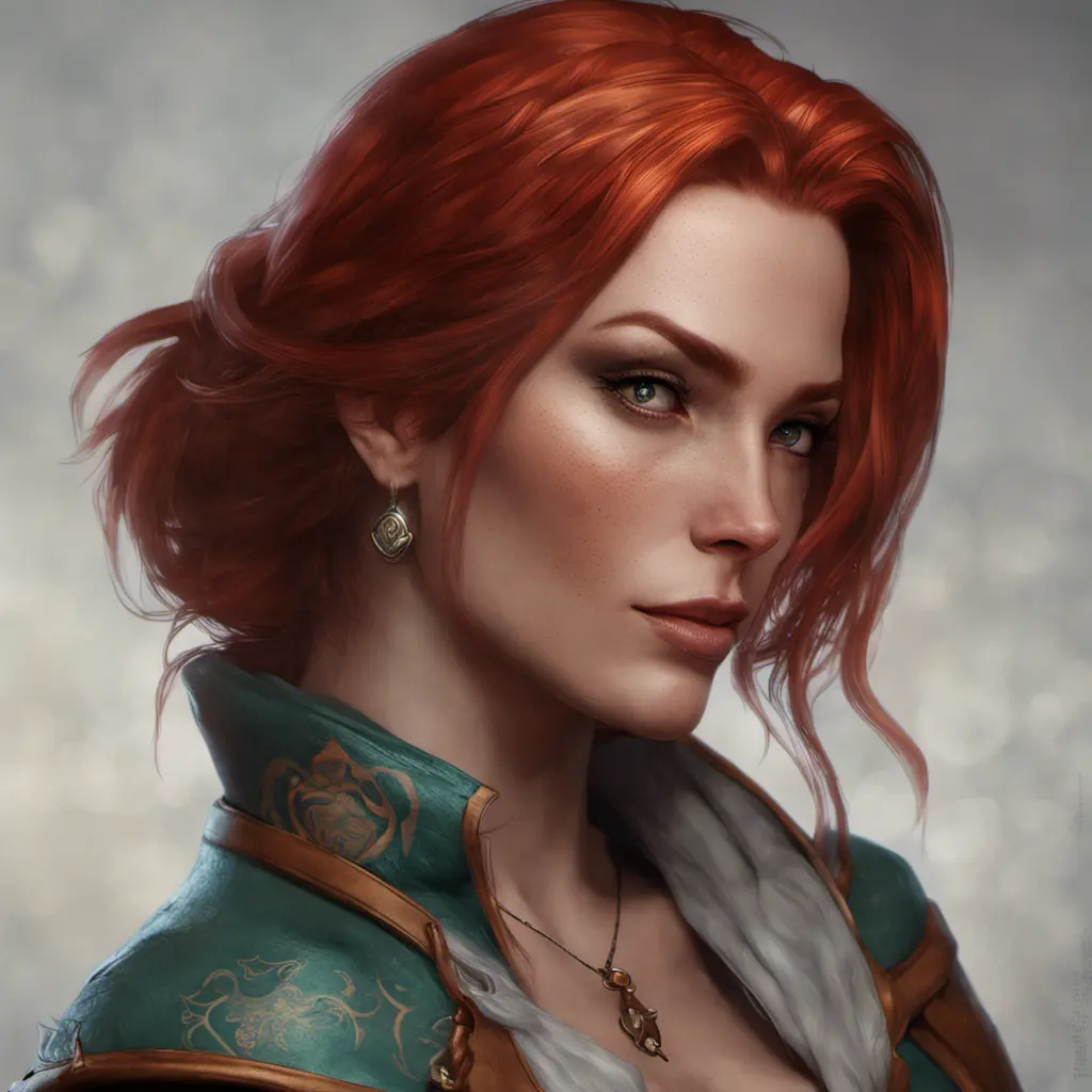 Matte portrait of Triss Merigold with tattoos, 8k, Highly Detailed, Alluring, Artstation, Bokeh effect, Sharp Focus, Volumetric Lighting, Concept Art by Stanley Artgerm Lau, Greg Rutkowski