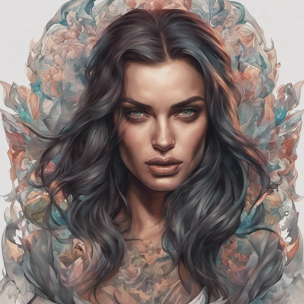 Colorful portrait of a tattooed Irina Shayk with a grey scale face, 4k, Highly Detailed, Hyper Detailed, Powerful, Artstation, Vintage Illustration, Digital Painting, Sharp Focus, Smooth, Concept Art by Stanley Artgerm Lau, Alphonse Mucha, Greg Rutkowski