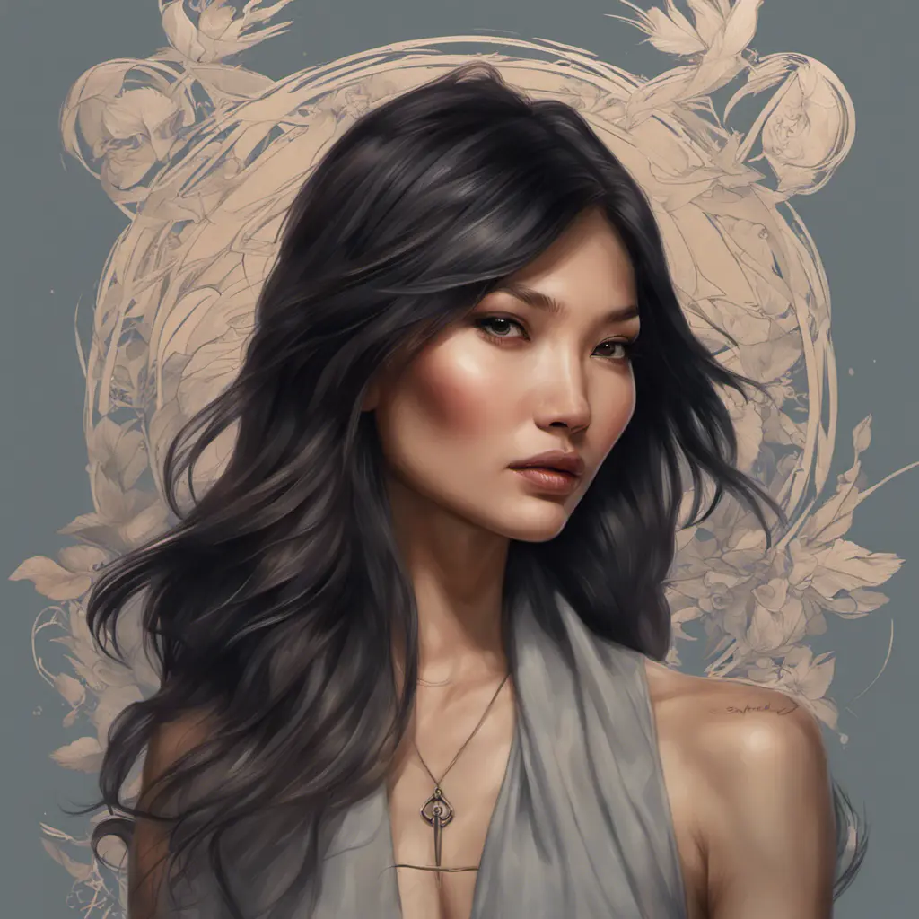 Matte portrait of Gemma Chan with tattoos, 8k, Highly Detailed, Powerful, Alluring, Artstation, Magical, Digital Painting, Photo Realistic, Sharp Focus, Volumetric Lighting, Concept Art by Stanley Artgerm Lau, Alphonse Mucha, Greg Rutkowski