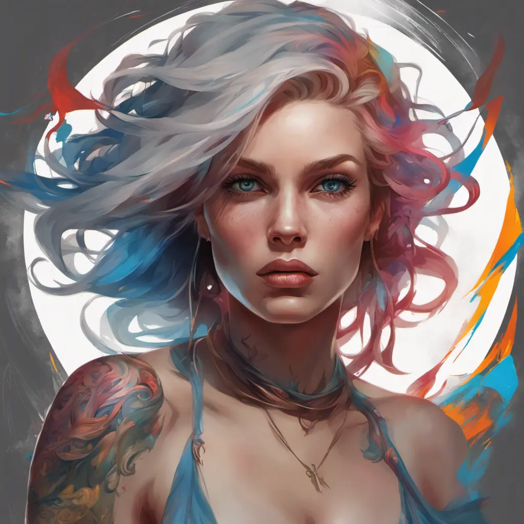 Anne marie, colorful painting on grey scale face, powerful, magic, thunders, dramatic lighting, intricate tattoos, wild, highly detailed, digital painting, artstation, concept art, smooth, sharp focus, illustration, art by artgerm and greg rutkowski and alphonse mucha, footage, 4k, Hyper Detailed