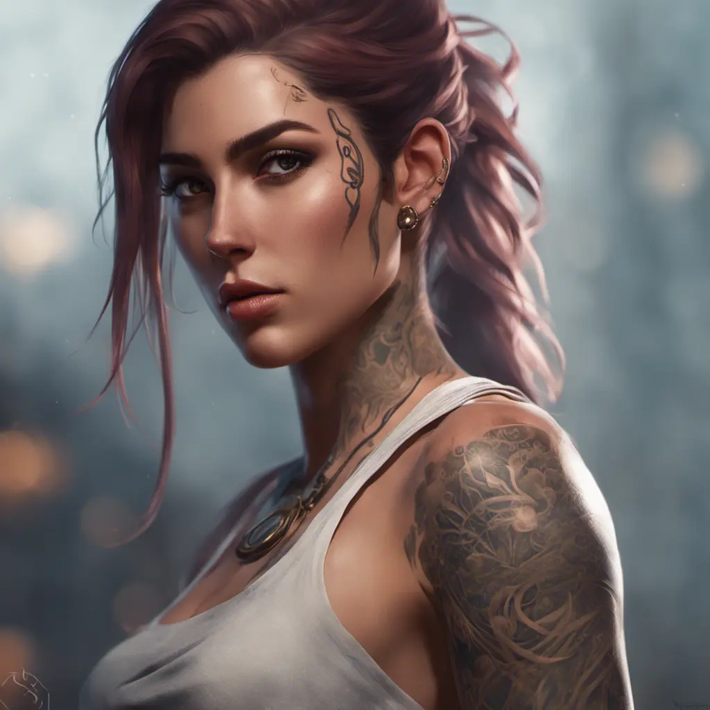 Matte portrait of Kassandra with tattoos, 8k, Highly Detailed, Alluring, Artstation, Bokeh effect, Sharp Focus, Volumetric Lighting, Concept Art by Stanley Artgerm Lau, Greg Rutkowski