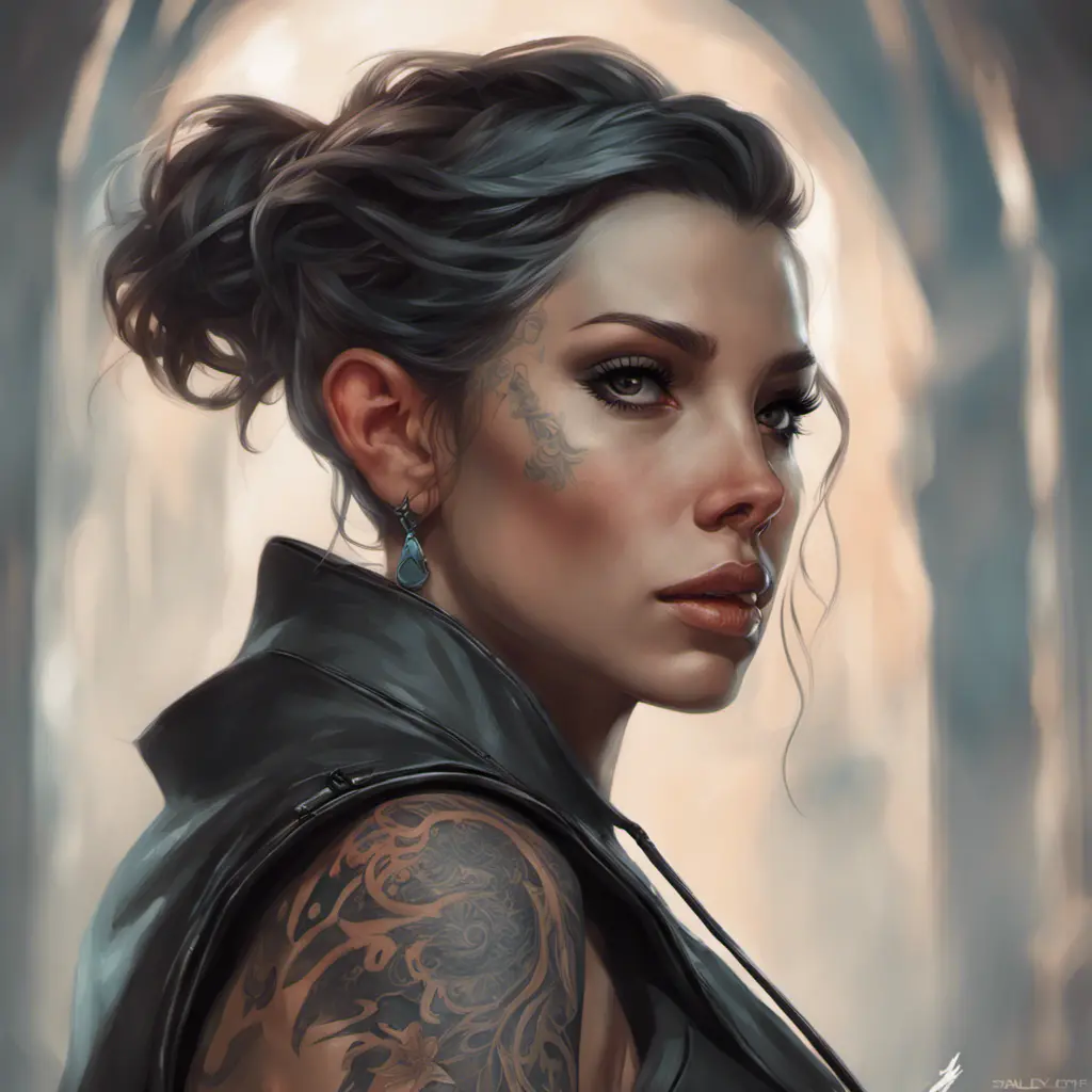 Matte portrait of Vex with tattoos, 8k, Highly Detailed, Powerful, Alluring, Artstation, Magical, Digital Painting, Photo Realistic, Sharp Focus, Volumetric Lighting, Concept Art by Stanley Artgerm Lau, Alphonse Mucha, Greg Rutkowski