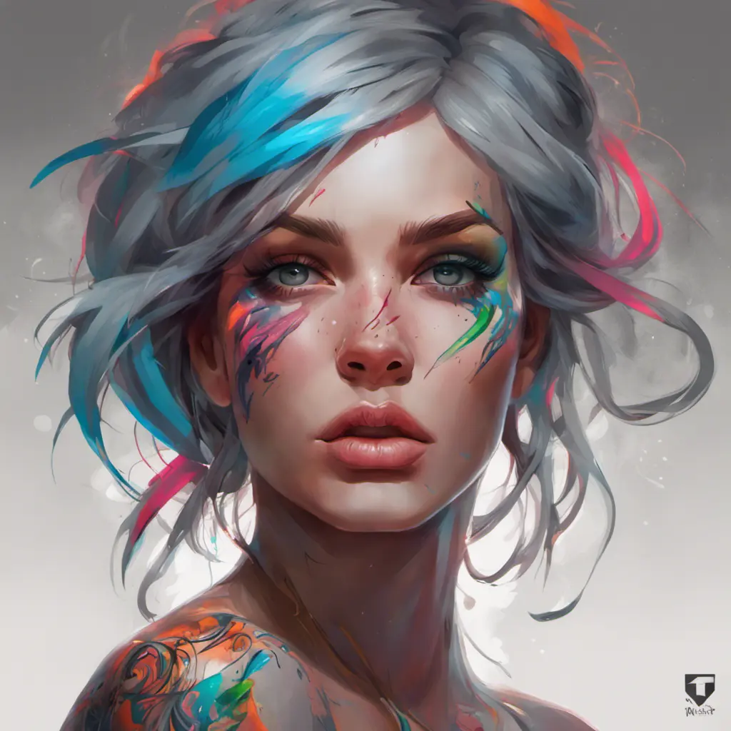 Anne marie, colorful painting on grey scale face, powerful, magic, thunders, dramatic lighting, intricate tattoos, wild, highly detailed, digital painting, artstation, concept art, smooth, sharp focus, illustration, art by artgerm and greg rutkowski and alphonse mucha, footage, 4k, Hyper Detailed