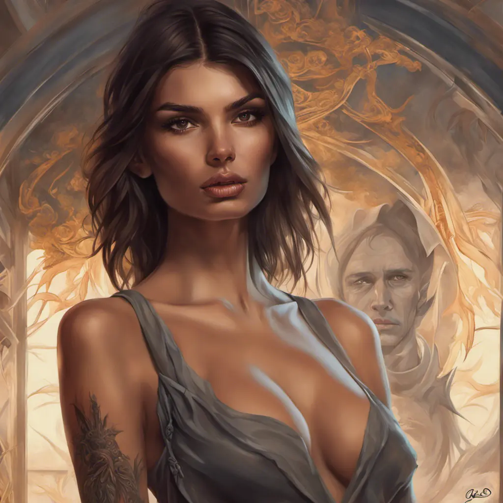 Matte portrait of Emily Ratajkowski with tattoos, 8k, Highly Detailed, Powerful, Alluring, Artstation, Magical, Digital Painting, Photo Realistic, Sharp Focus, Volumetric Lighting, Concept Art by Stanley Artgerm Lau, Alphonse Mucha, Greg Rutkowski