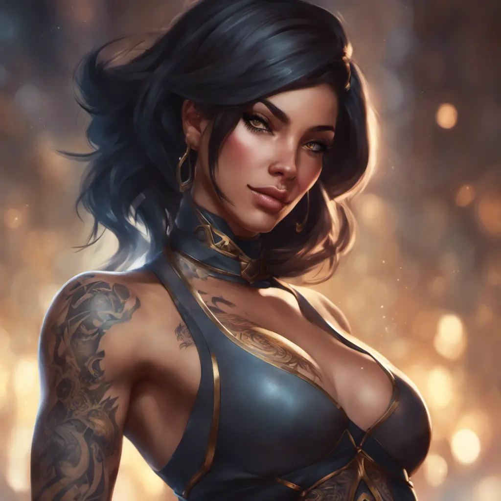 Matte portrait of Sivir with tattoos, 8k, Highly Detailed, Alluring, Artstation, Bokeh effect, Sharp Focus, Volumetric Lighting, Concept Art by Stanley Artgerm Lau, Greg Rutkowski