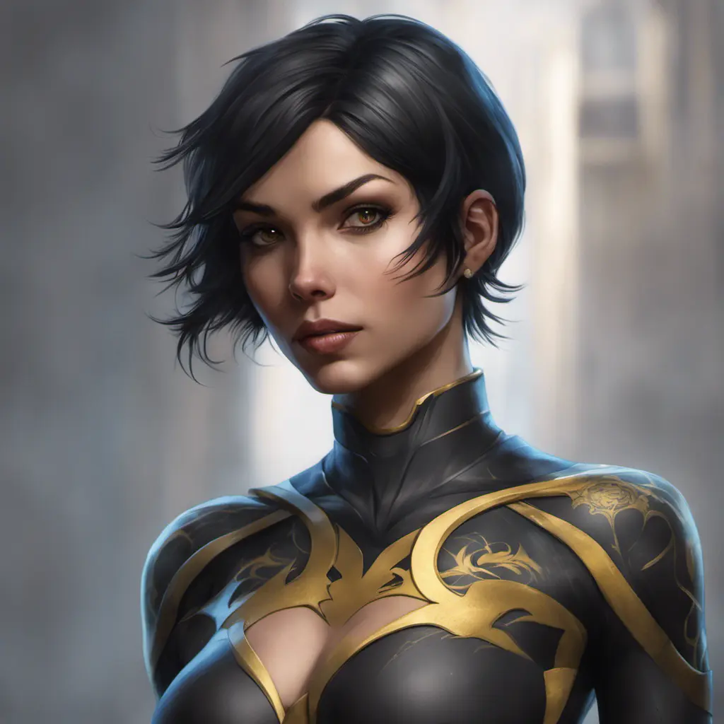 Matte portrait of Cassandra Cain with tattoos, 8k, Highly Detailed, Alluring, Artstation, Bokeh effect, Sharp Focus, Volumetric Lighting, Concept Art by Stanley Artgerm Lau, Alphonse Mucha, Greg Rutkowski