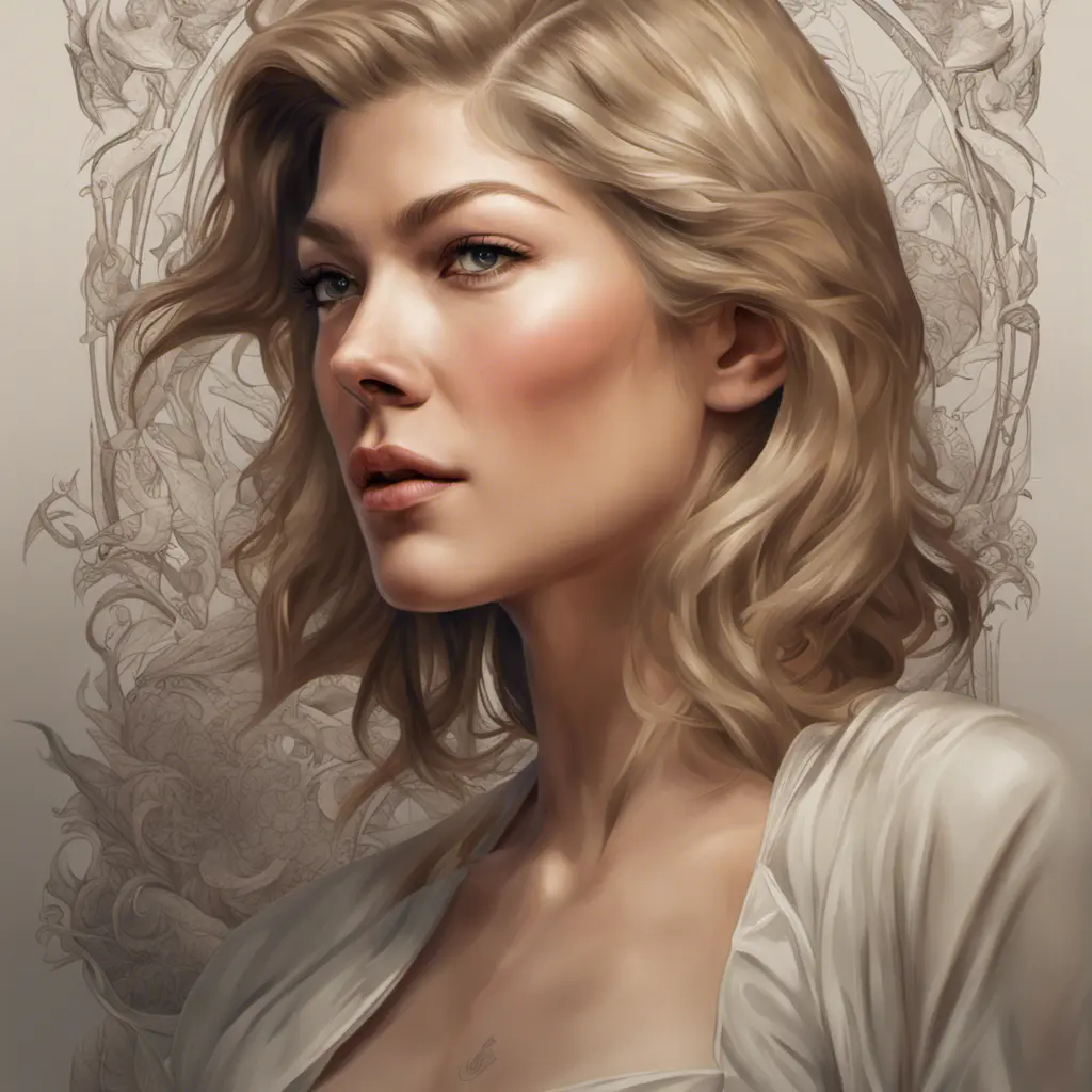 Matte portrait of Rosamund Pike with tattoos, 8k, Highly Detailed, Powerful, Alluring, Artstation, Magical, Digital Painting, Photo Realistic, Sharp Focus, Volumetric Lighting, Concept Art by Stanley Artgerm Lau, Alphonse Mucha, Greg Rutkowski