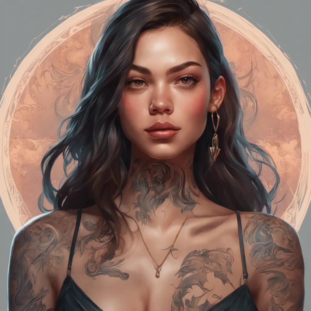 Matte portrait of Olivia Rodrigo with tattoos, 8k, Highly Detailed, Powerful, Alluring, Artstation, Magical, Digital Painting, Photo Realistic, Sharp Focus, Volumetric Lighting, Concept Art by Stanley Artgerm Lau, Alphonse Mucha, Greg Rutkowski