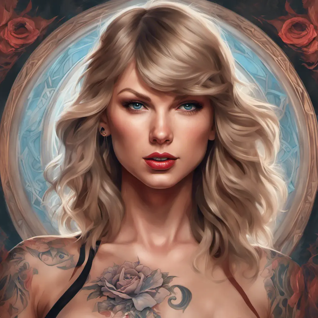 Matte portrait of Taylor Swift with tattoos, 8k, Highly Detailed, Powerful, Alluring, Artstation, Magical, Digital Painting, Photo Realistic, Sharp Focus, Volumetric Lighting, Concept Art by Stanley Artgerm Lau, Alphonse Mucha, Greg Rutkowski