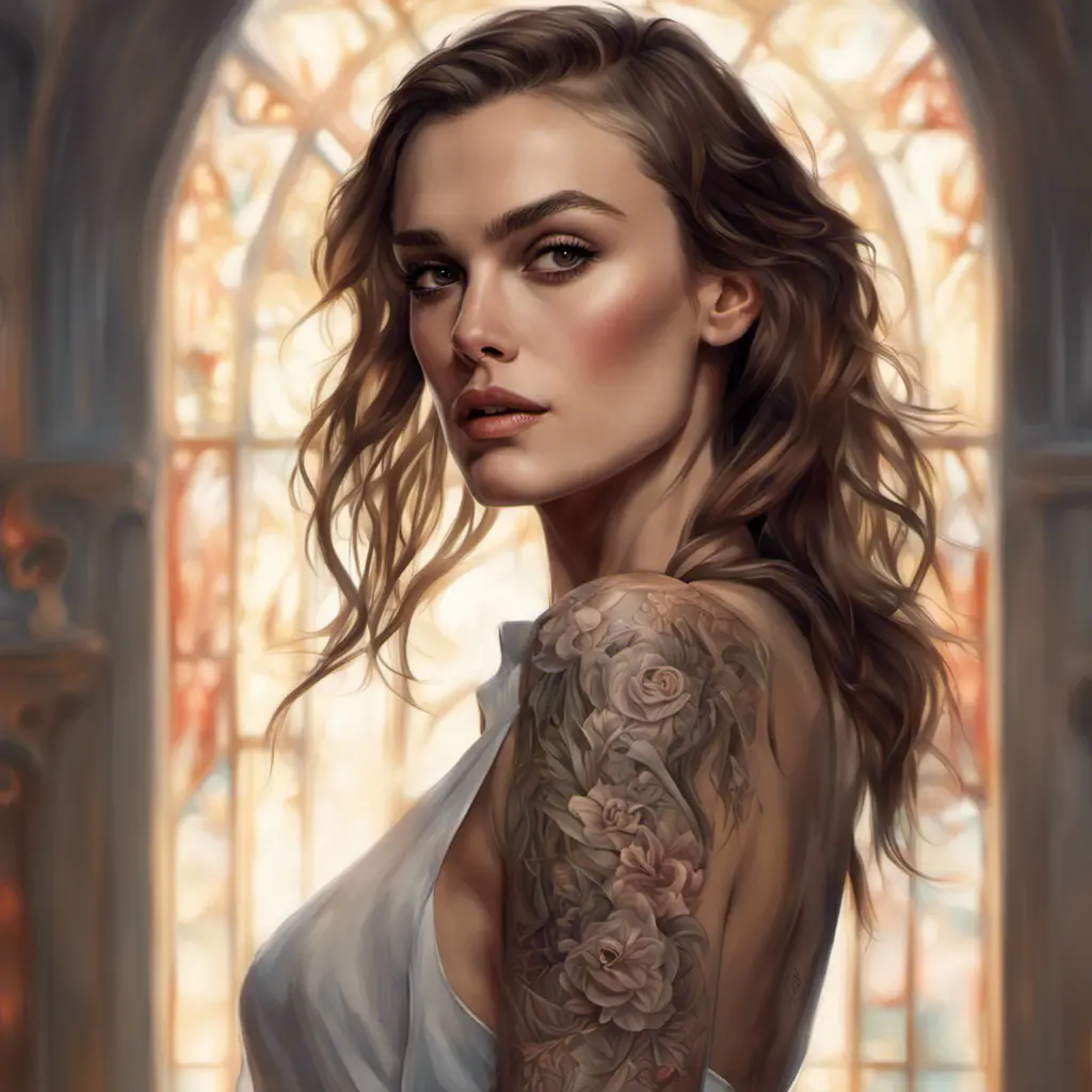 Matte portrait of Keira Knightley with tattoos, 8k, Highly Detailed, Powerful, Alluring, Artstation, Magical, Digital Painting, Photo Realistic, Sharp Focus, Volumetric Lighting, Concept Art by Stanley Artgerm Lau, Alphonse Mucha, Greg Rutkowski