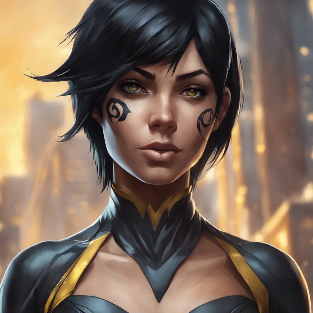 Matte portrait of Cassandra Cain with tattoos, 8k, Highly Detailed, Alluring, Artstation, Bokeh effect, Sharp Focus, Volumetric Lighting, Concept Art by Stanley Artgerm Lau, Greg Rutkowski