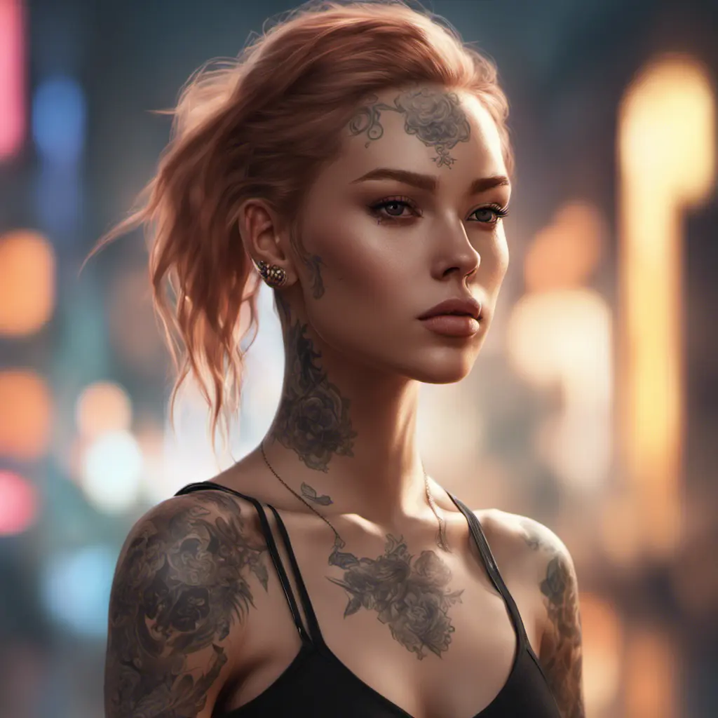 Matte portrait of Lyx with tattoos, 8k, Highly Detailed, Alluring, Artstation, Bokeh effect, Sharp Focus, Volumetric Lighting, Concept Art by Stanley Artgerm Lau, Greg Rutkowski