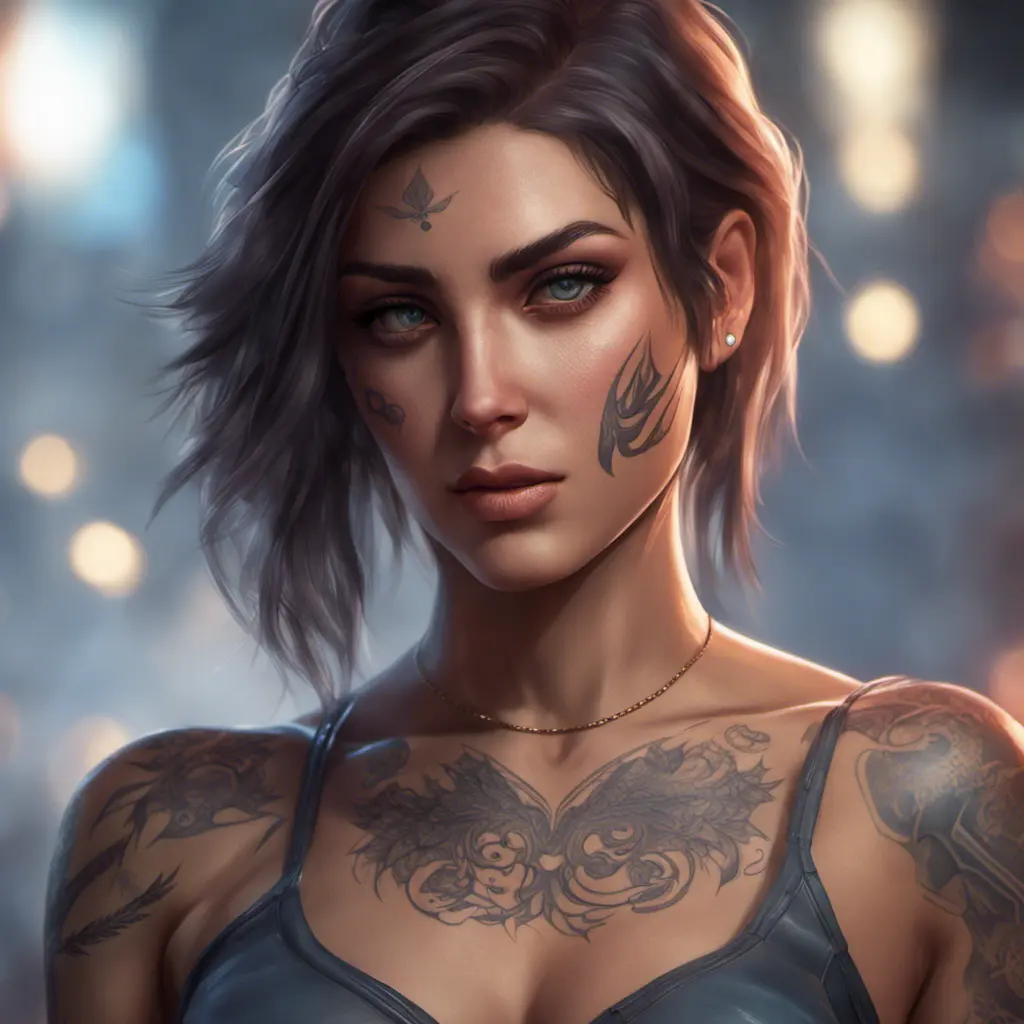 Matte portrait of Kassandra with tattoos, 8k, Highly Detailed, Alluring, Artstation, Bokeh effect, Sharp Focus, Volumetric Lighting, Concept Art by Stanley Artgerm Lau, Greg Rutkowski