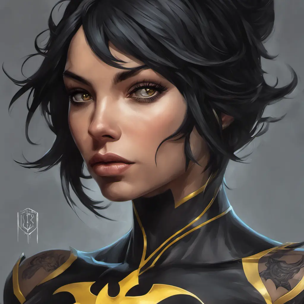 Matte portrait of Cassandra Cain with tattoos, 8k, Highly Detailed, Powerful, Alluring, Artstation, Magical, Digital Painting, Photo Realistic, Sharp Focus, Volumetric Lighting, Concept Art by Stanley Artgerm Lau, Alphonse Mucha, Greg Rutkowski