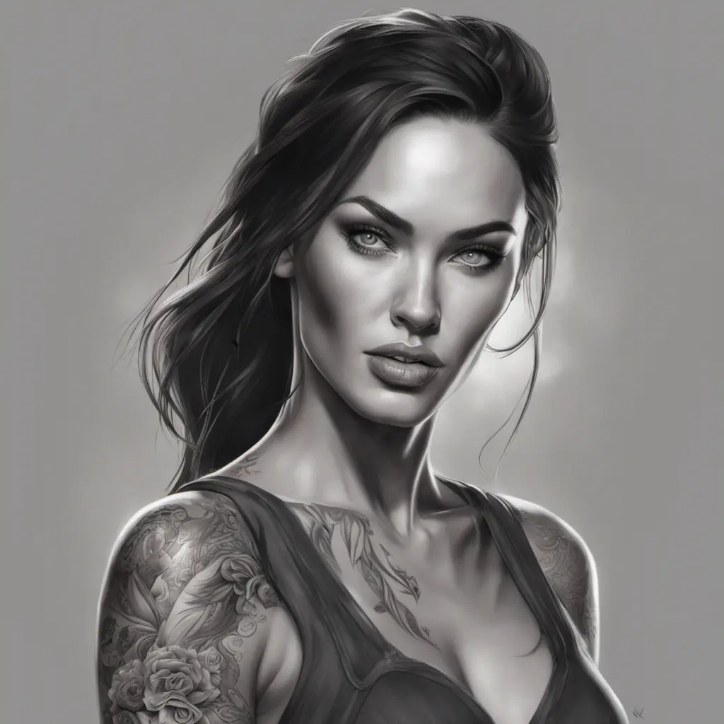 Matte portrait of Megan Fox with tattoos, 8k, Highly Detailed, Powerful, Alluring, Artstation, Magical, Digital Painting, Photo Realistic, Sharp Focus, Volumetric Lighting, Concept Art by Stanley Artgerm Lau, Alphonse Mucha, Greg Rutkowski