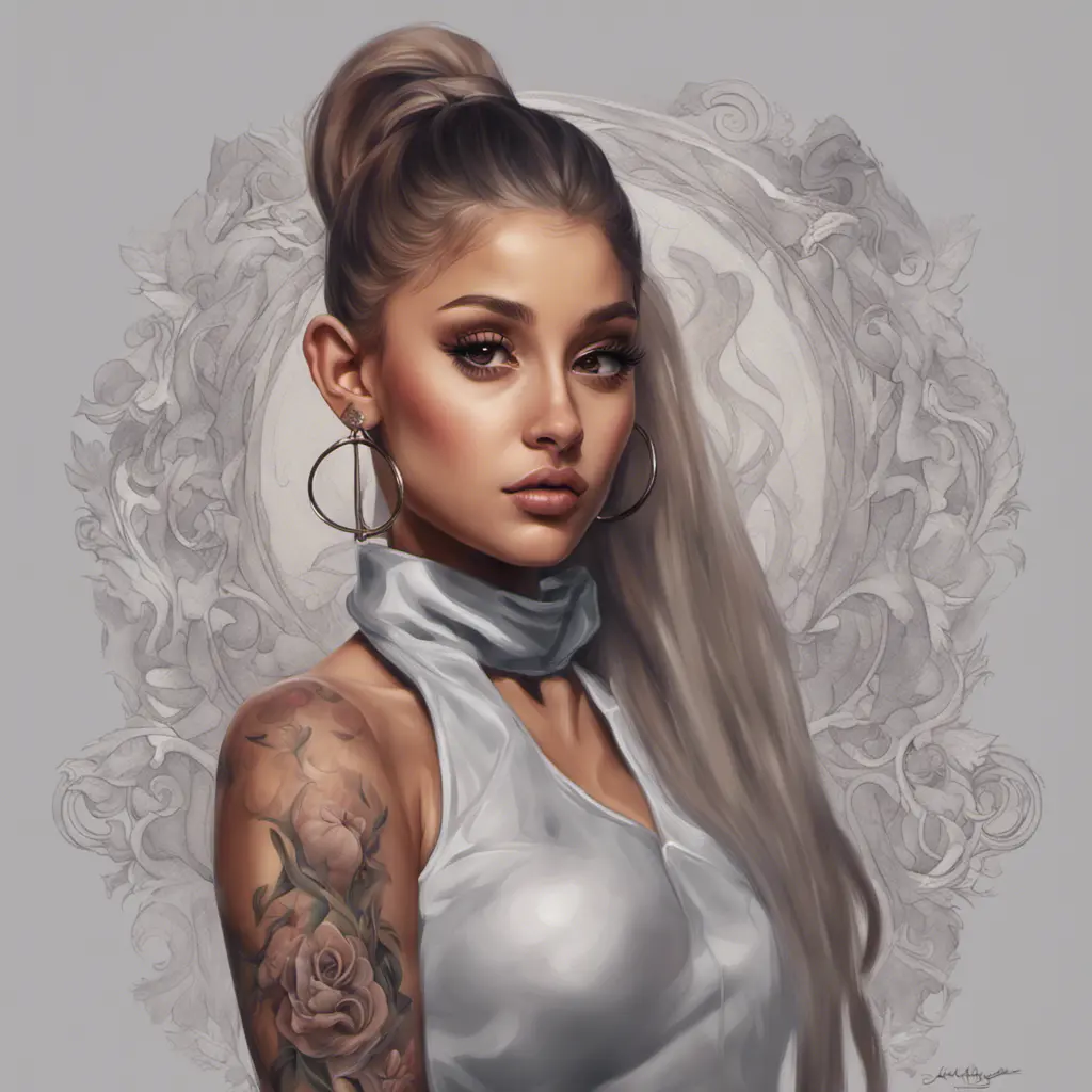 Matte portrait of Ariana Grande with tattoos, 8k, Highly Detailed, Powerful, Alluring, Artstation, Magical, Digital Painting, Photo Realistic, Sharp Focus, Volumetric Lighting, Concept Art by Stanley Artgerm Lau, Alphonse Mucha, Greg Rutkowski