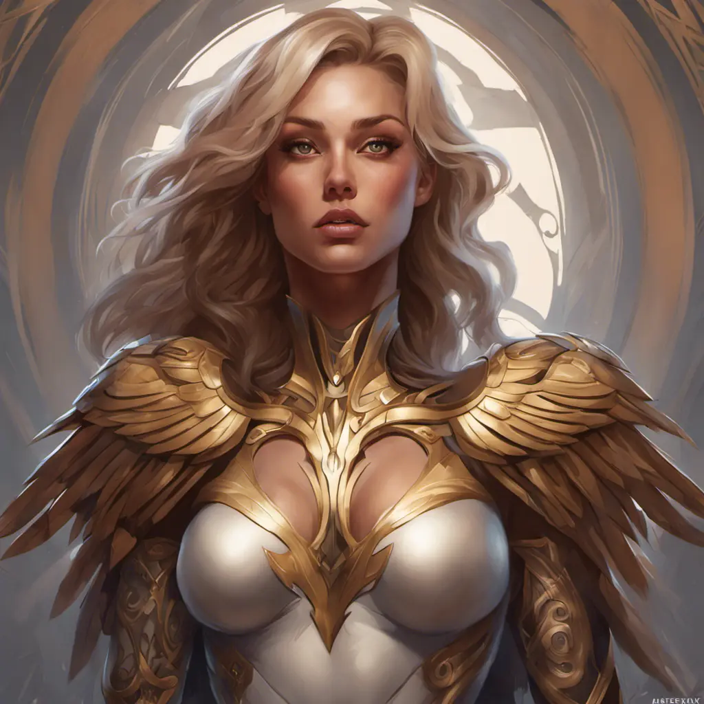 Matte portrait of Kayle with tattoos, 8k, Highly Detailed, Powerful, Alluring, Artstation, Magical, Digital Painting, Photo Realistic, Sharp Focus, Volumetric Lighting, Concept Art by Stanley Artgerm Lau, Alphonse Mucha, Greg Rutkowski