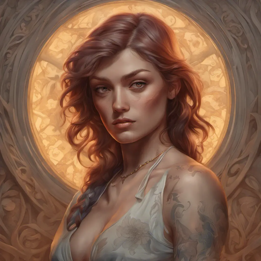 Matte portrait of Florence Faivre with tattoos, 8k, Highly Detailed, Powerful, Alluring, Artstation, Magical, Digital Painting, Photo Realistic, Sharp Focus, Volumetric Lighting, Concept Art by Stanley Artgerm Lau, Alphonse Mucha, Greg Rutkowski