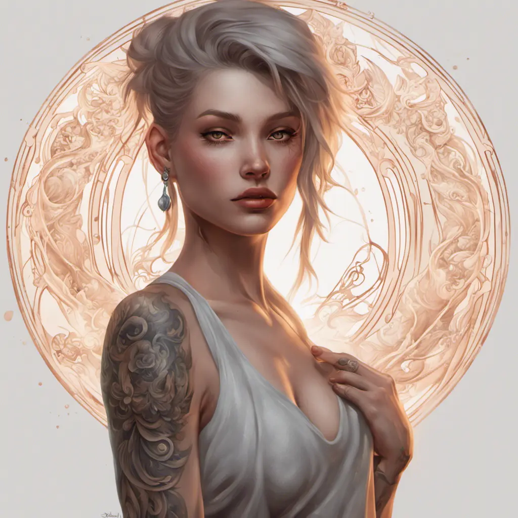 Matte portrait of Lyx with tattoos, 8k, Highly Detailed, Powerful, Alluring, Artstation, Magical, Digital Painting, Photo Realistic, Sharp Focus, Volumetric Lighting, Concept Art by Stanley Artgerm Lau, Alphonse Mucha, Greg Rutkowski