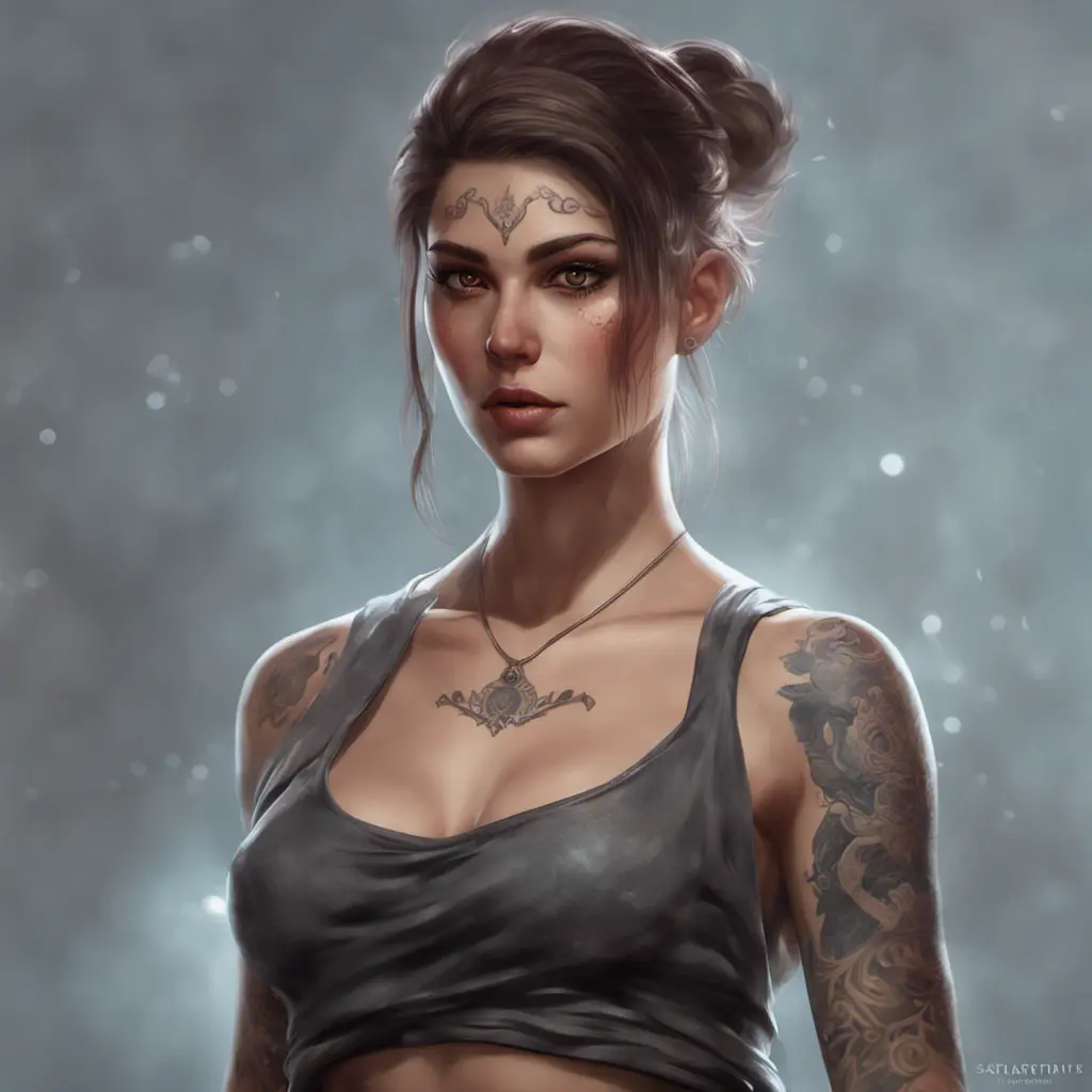 Matte portrait of Kassandra with tattoos, 8k, Highly Detailed, Alluring, Artstation, Bokeh effect, Sharp Focus, Volumetric Lighting, Concept Art by Stanley Artgerm Lau, Greg Rutkowski