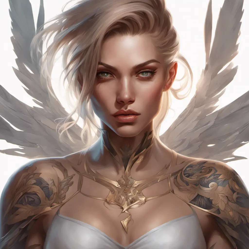 Matte portrait of Kayle with tattoos, 8k, Highly Detailed, Powerful, Alluring, Artstation, Magical, Digital Painting, Photo Realistic, Sharp Focus, Volumetric Lighting, Concept Art by Stanley Artgerm Lau, Alphonse Mucha, Greg Rutkowski