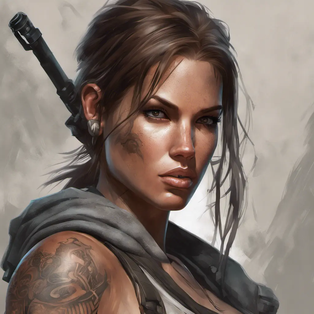 Matte portrait of Lara Croft with tattoos, 8k, Highly Detailed, Powerful, Alluring, Artstation, Magical, Digital Painting, Photo Realistic, Sharp Focus, Volumetric Lighting, Concept Art by Stanley Artgerm Lau, Alphonse Mucha, Greg Rutkowski