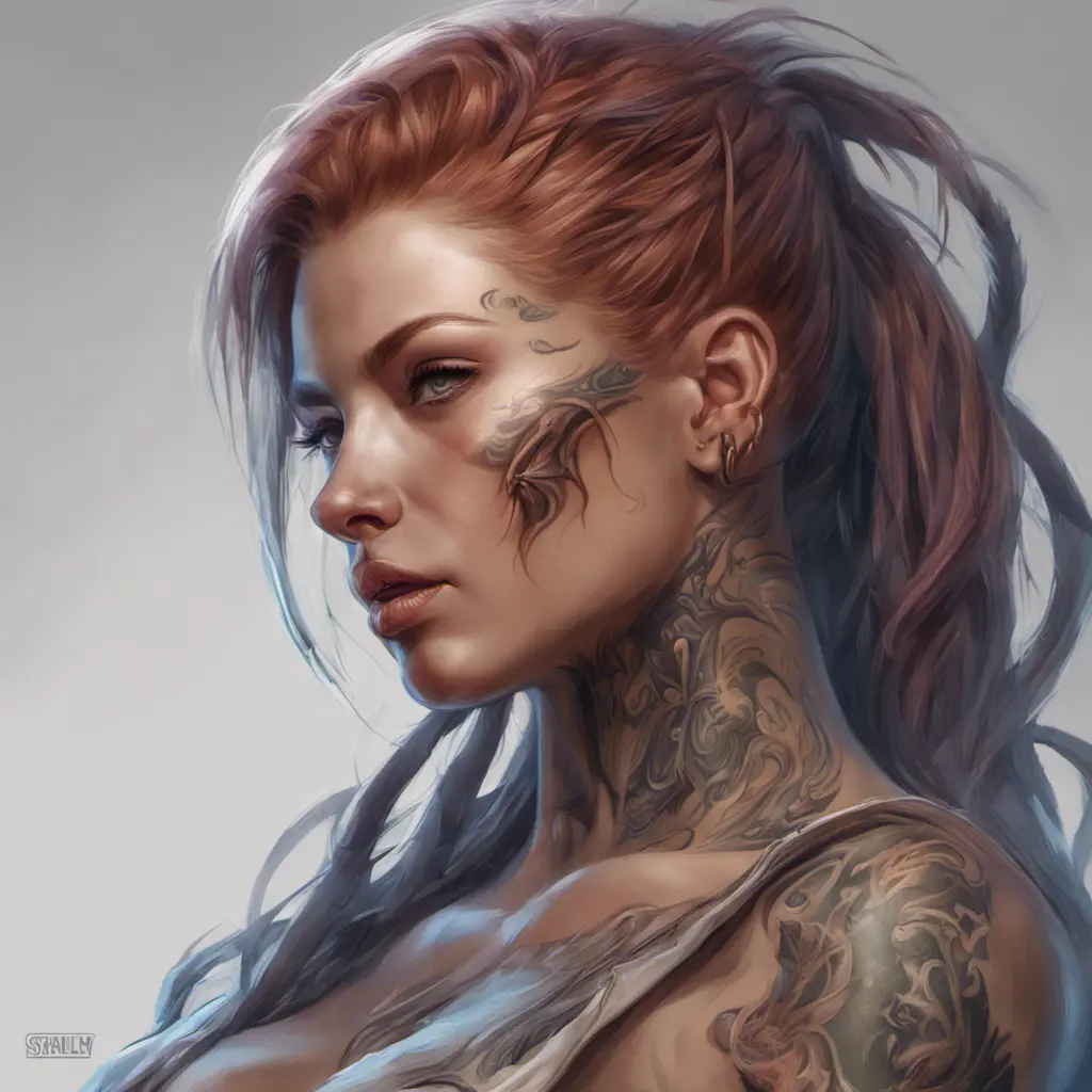 Matte portrait of Sarah Kerrigan with tattoos, 8k, Highly Detailed, Powerful, Alluring, Artstation, Magical, Digital Painting, Photo Realistic, Sharp Focus, Volumetric Lighting, Concept Art by Stanley Artgerm Lau, Alphonse Mucha, Greg Rutkowski