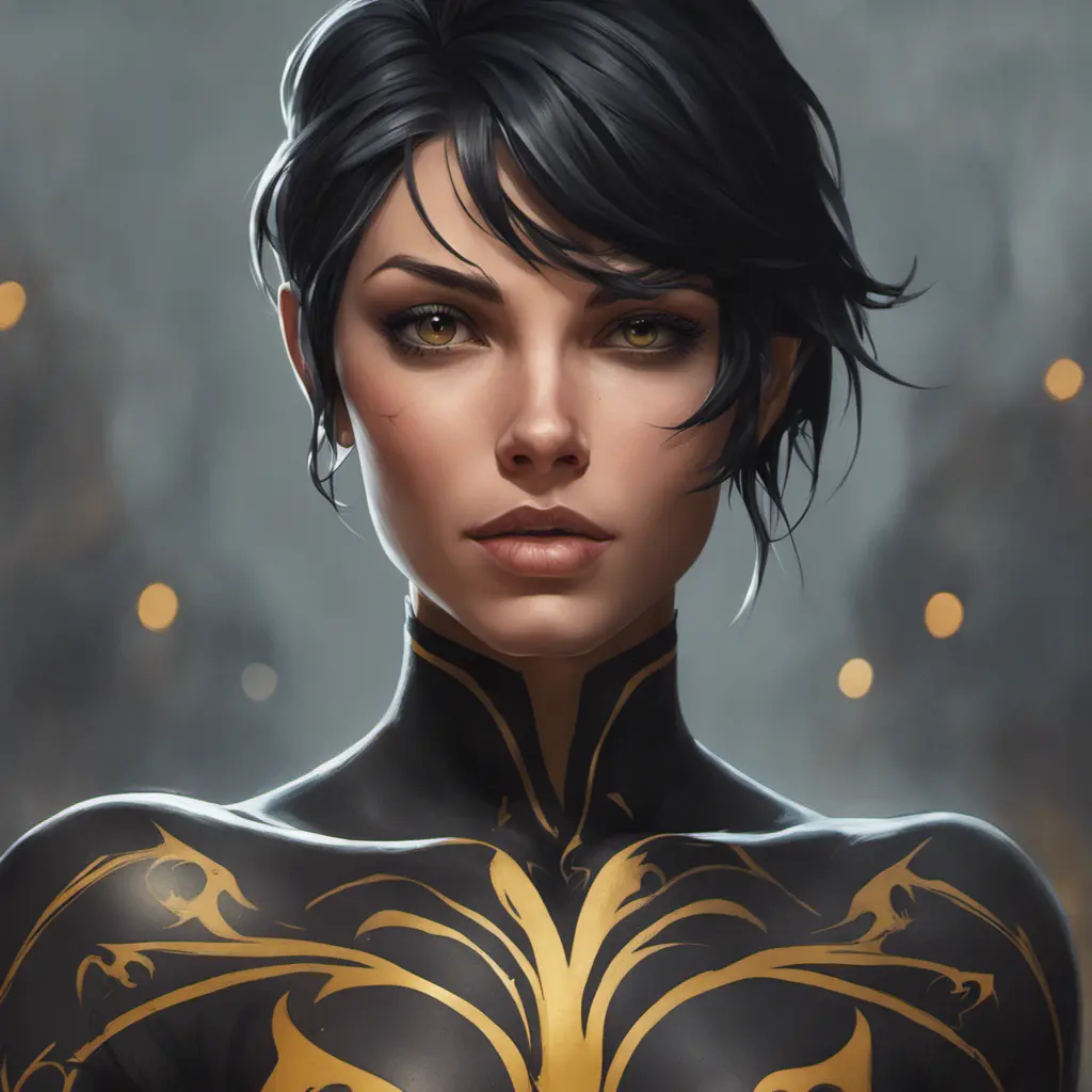 Matte portrait of Cassandra Cain with tattoos, 8k, Highly Detailed, Powerful, Alluring, Artstation, Magical, Digital Painting, Photo Realistic, Sharp Focus, Volumetric Lighting, Concept Art by Stanley Artgerm Lau, Alphonse Mucha, Greg Rutkowski