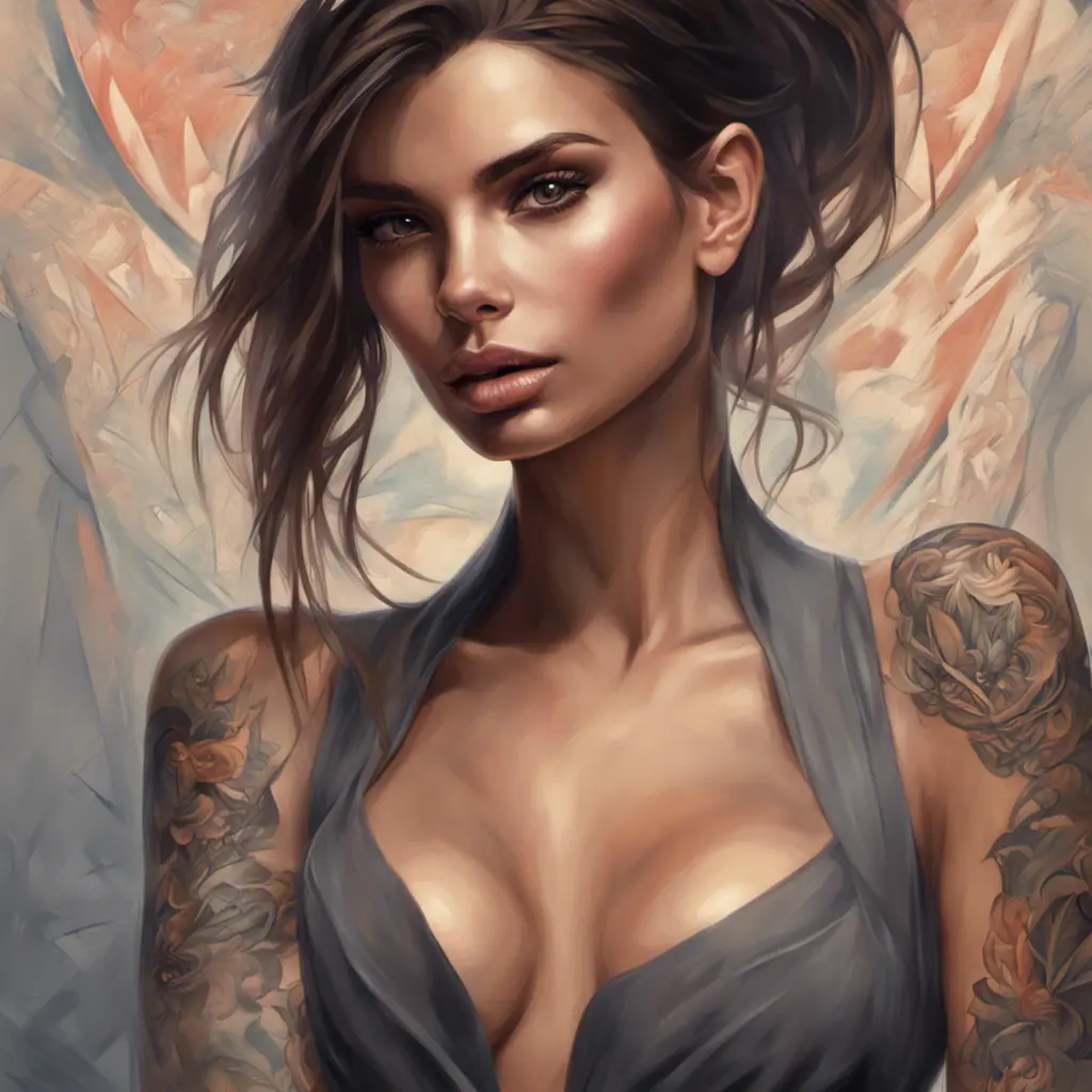 Matte portrait of Emily Ratajkowski with tattoos, 8k, Highly Detailed, Powerful, Alluring, Artstation, Magical, Digital Painting, Photo Realistic, Sharp Focus, Volumetric Lighting, Concept Art by Stanley Artgerm Lau, Alphonse Mucha, Greg Rutkowski