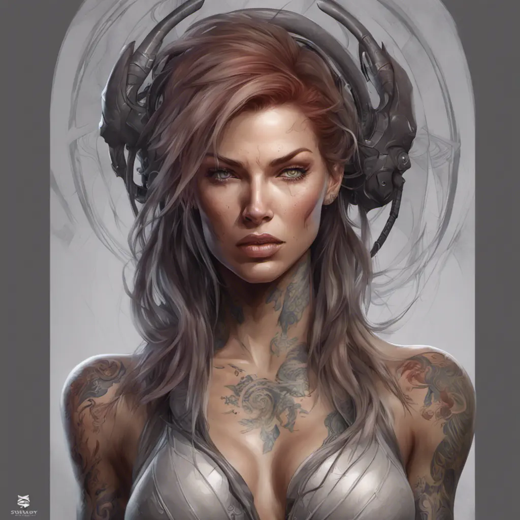 Matte portrait of Sarah Kerrigan with tattoos, 8k, Highly Detailed, Powerful, Alluring, Artstation, Magical, Digital Painting, Photo Realistic, Sharp Focus, Volumetric Lighting, Concept Art by Stanley Artgerm Lau, Alphonse Mucha, Greg Rutkowski