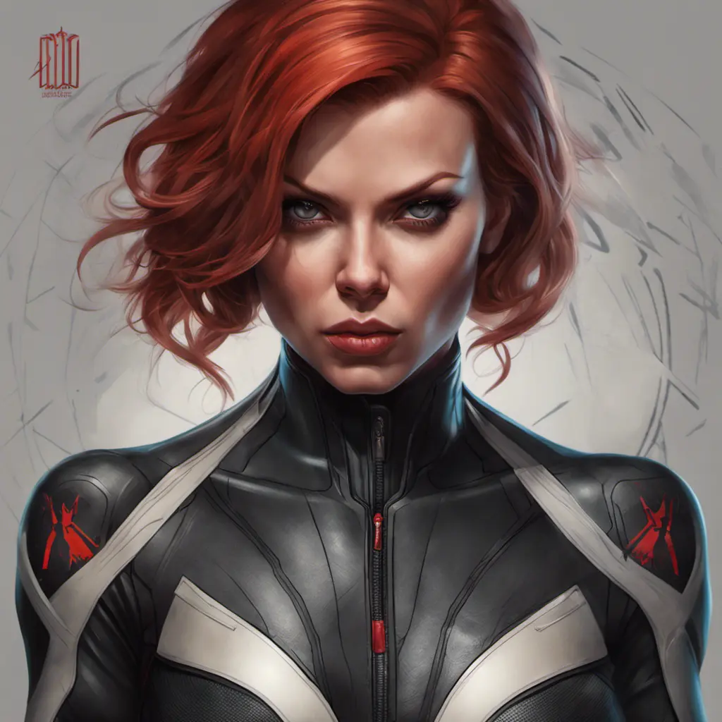 Matte portrait of Black Widow with tattoos, 8k, Highly Detailed, Powerful, Alluring, Artstation, Magical, Digital Painting, Photo Realistic, Sharp Focus, Volumetric Lighting, Concept Art by Stanley Artgerm Lau, Alphonse Mucha, Greg Rutkowski