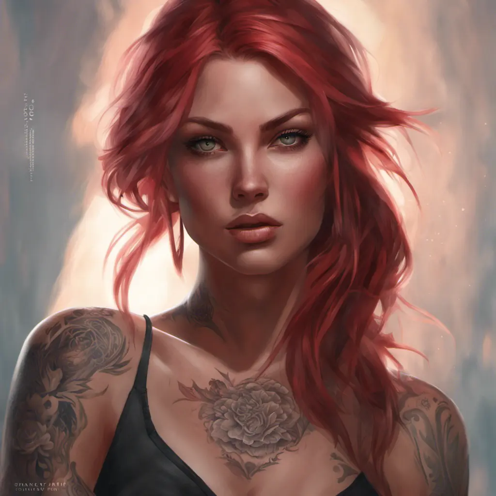 Matte portrait of Katarina with tattoos, 8k, Highly Detailed, Powerful, Alluring, Artstation, Magical, Digital Painting, Photo Realistic, Sharp Focus, Volumetric Lighting, Concept Art by Stanley Artgerm Lau, Alphonse Mucha, Greg Rutkowski