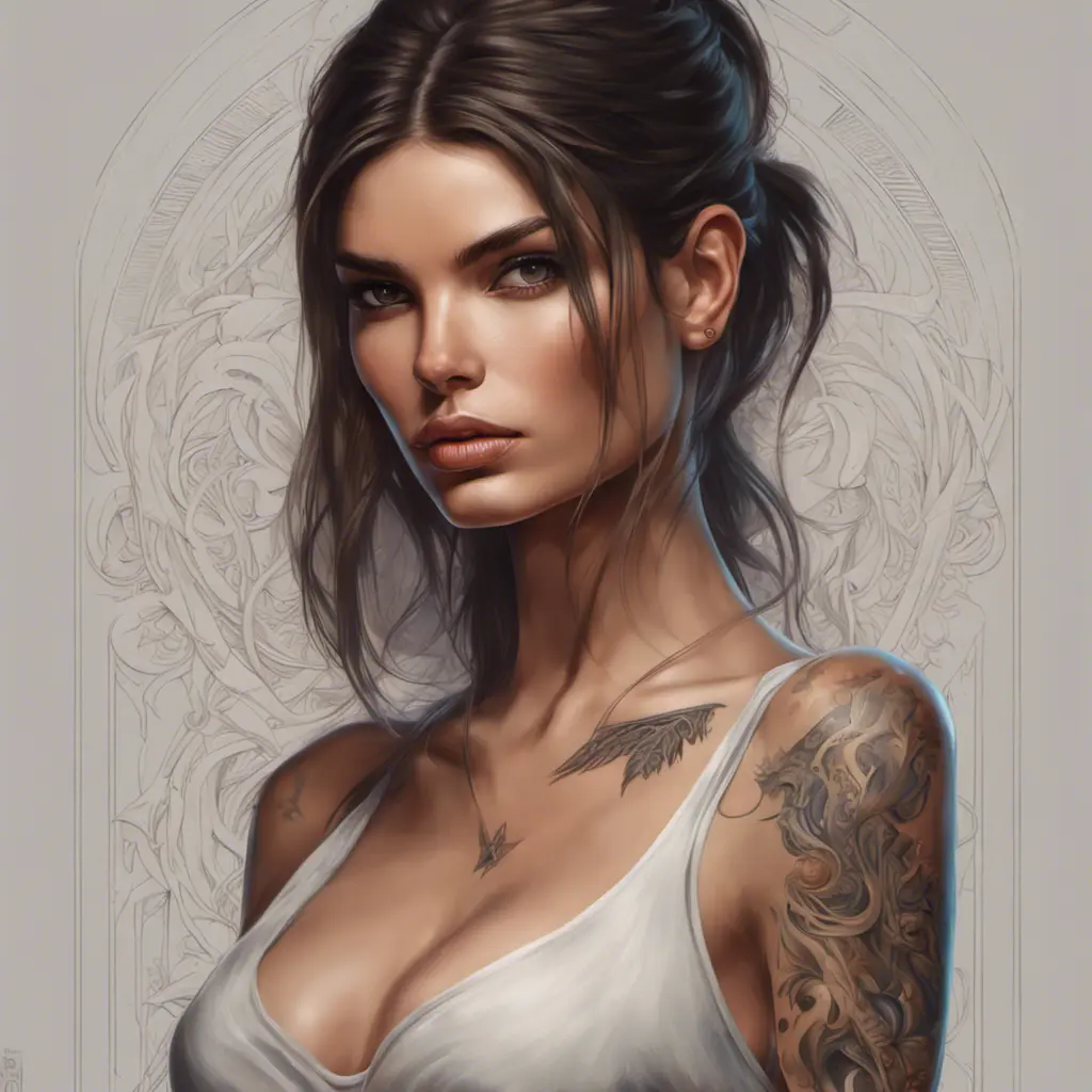 Matte portrait of Emily Ratajkowski with tattoos, 8k, Highly Detailed, Powerful, Alluring, Artstation, Magical, Digital Painting, Photo Realistic, Sharp Focus, Volumetric Lighting, Concept Art by Stanley Artgerm Lau, Alphonse Mucha, Greg Rutkowski