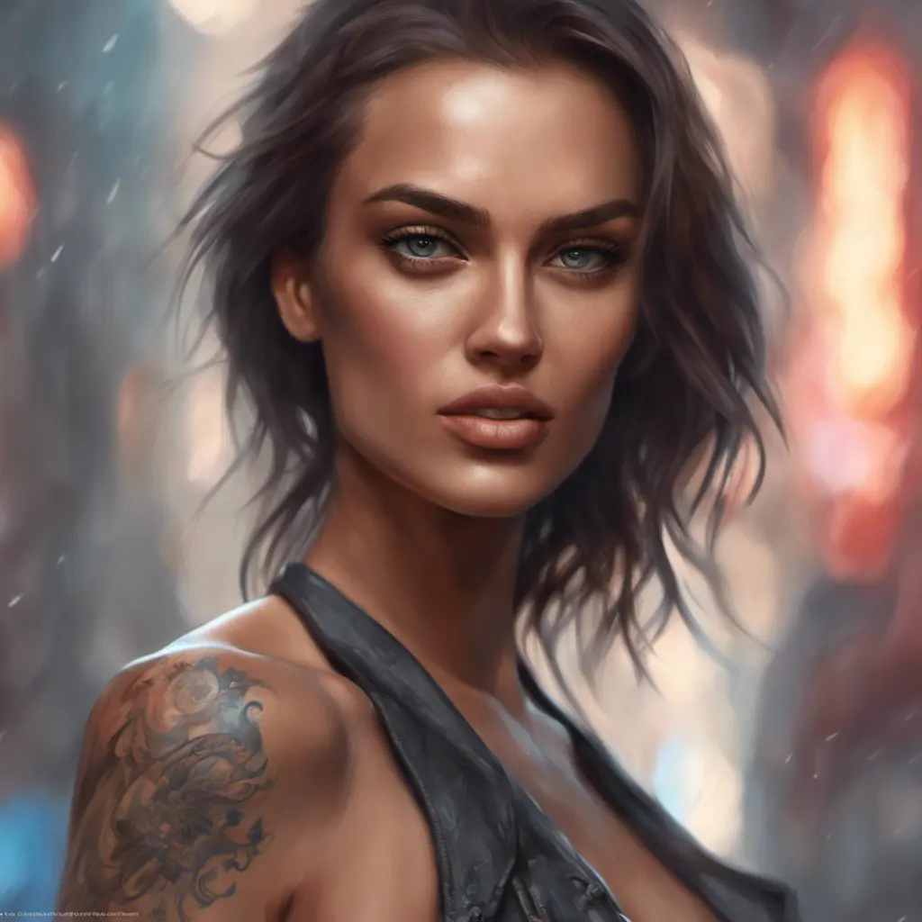 Matte portrait of Irina Shayk with tattoos, 8k, Highly Detailed, Alluring, Artstation, Bokeh effect, Sharp Focus, Volumetric Lighting, Concept Art by Stanley Artgerm Lau, Greg Rutkowski