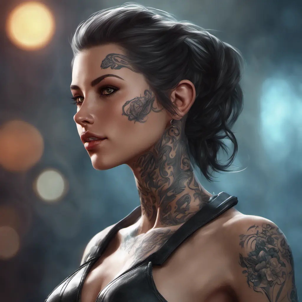 Matte portrait of Vex with tattoos, 8k, Highly Detailed, Alluring, Artstation, Bokeh effect, Sharp Focus, Volumetric Lighting, Concept Art by Stanley Artgerm Lau, Greg Rutkowski