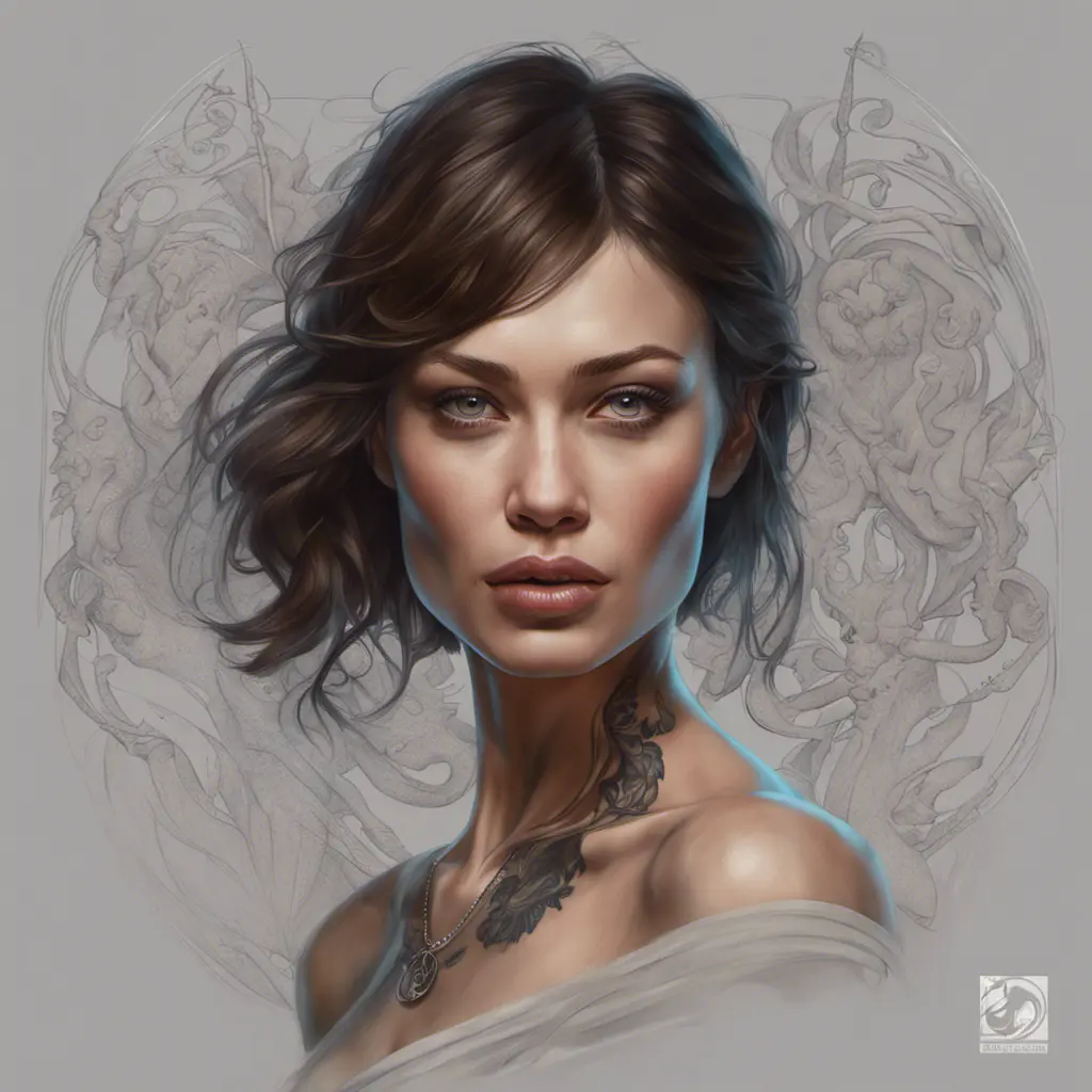 Matte portrait of Olga Kurylenko with tattoos, 8k, Highly Detailed, Powerful, Alluring, Artstation, Magical, Digital Painting, Photo Realistic, Sharp Focus, Volumetric Lighting, Concept Art by Stanley Artgerm Lau, Alphonse Mucha, Greg Rutkowski