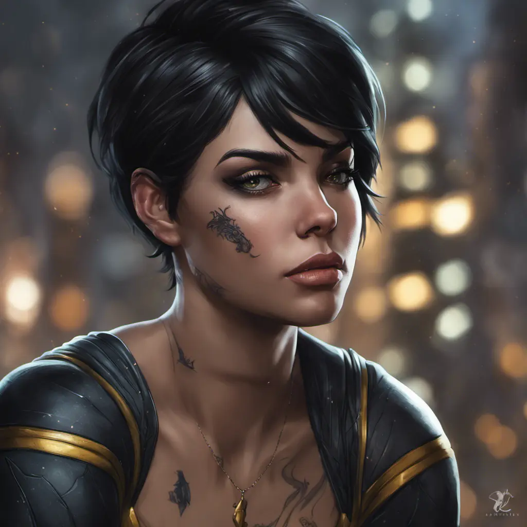 Matte portrait of Cassandra Cain with tattoos, 8k, Highly Detailed, Alluring, Artstation, Bokeh effect, Sharp Focus, Volumetric Lighting, Concept Art by Stanley Artgerm Lau, Greg Rutkowski