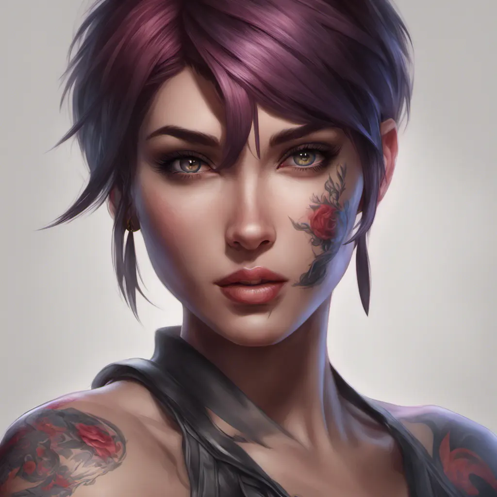 Matte portrait of Fiora with tattoos, 8k, Highly Detailed, Alluring, Artstation, Bokeh effect, Sharp Focus, Volumetric Lighting, Concept Art by Stanley Artgerm Lau, Greg Rutkowski