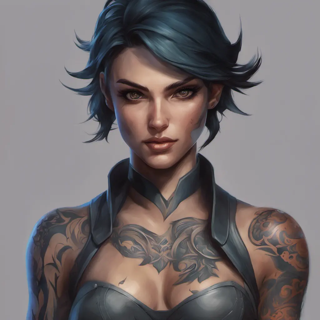 Matte portrait of Vex from League of Legends with tattoos, 8k, Highly Detailed, Powerful, Alluring, Artstation, Magical, Digital Painting, Photo Realistic, Sharp Focus, Volumetric Lighting, Concept Art by Stanley Artgerm Lau, Greg Rutkowski