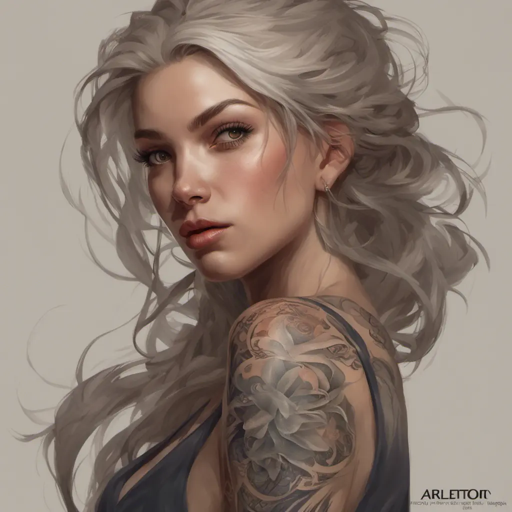 Matte portrait of Lyx with tattoos, 8k, Highly Detailed, Powerful, Alluring, Artstation, Magical, Digital Painting, Photo Realistic, Sharp Focus, Volumetric Lighting, Concept Art by Stanley Artgerm Lau, Alphonse Mucha, Greg Rutkowski