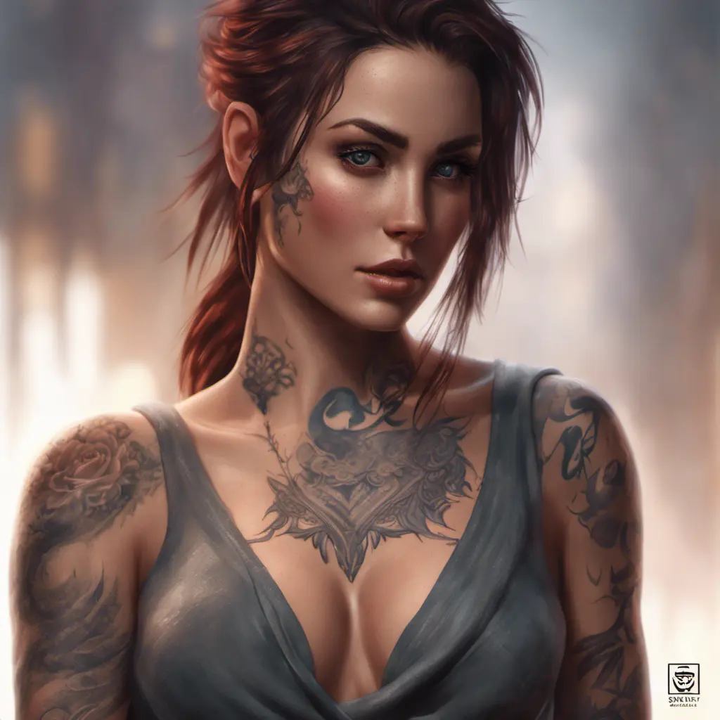 Matte portrait of Kassandra with tattoos, 8k, Highly Detailed, Alluring, Artstation, Bokeh effect, Sharp Focus, Volumetric Lighting, Concept Art by Stanley Artgerm Lau, Greg Rutkowski