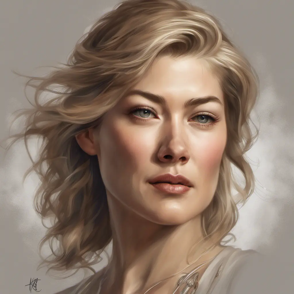 Matte portrait of Rosamund Pike with tattoos, 8k, Highly Detailed, Powerful, Alluring, Artstation, Magical, Digital Painting, Photo Realistic, Sharp Focus, Volumetric Lighting, Concept Art by Stanley Artgerm Lau, Alphonse Mucha, Greg Rutkowski