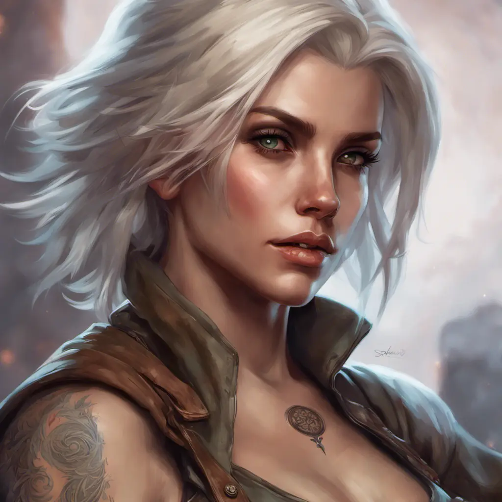 Matte portrait of Ciri with tattoos, 8k, Highly Detailed, Powerful, Alluring, Artstation, Magical, Digital Painting, Photo Realistic, Sharp Focus, Volumetric Lighting, Concept Art by Stanley Artgerm Lau, Alphonse Mucha, Greg Rutkowski