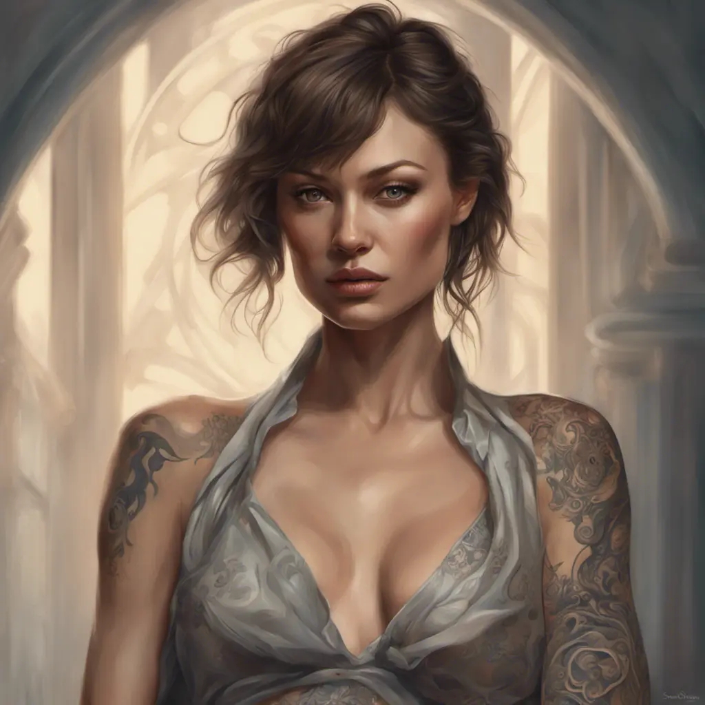 Matte portrait of Olga Kurylenko with tattoos, 8k, Highly Detailed, Powerful, Alluring, Artstation, Magical, Digital Painting, Photo Realistic, Sharp Focus, Volumetric Lighting, Concept Art by Stanley Artgerm Lau, Alphonse Mucha, Greg Rutkowski