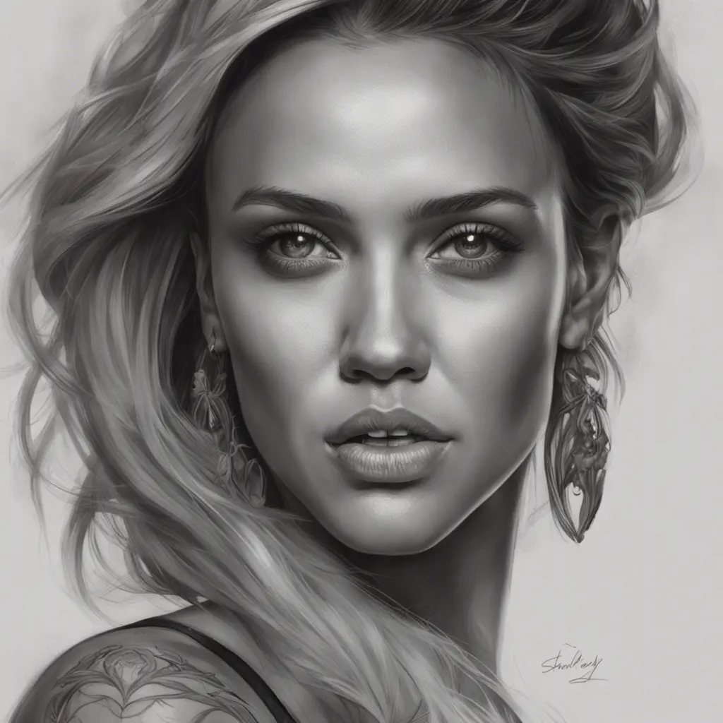 Matte portrait of Jessica Alba with tattoos, 8k, Highly Detailed, Powerful, Alluring, Artstation, Magical, Digital Painting, Photo Realistic, Sharp Focus, Volumetric Lighting, Concept Art by Stanley Artgerm Lau, Alphonse Mucha, Greg Rutkowski