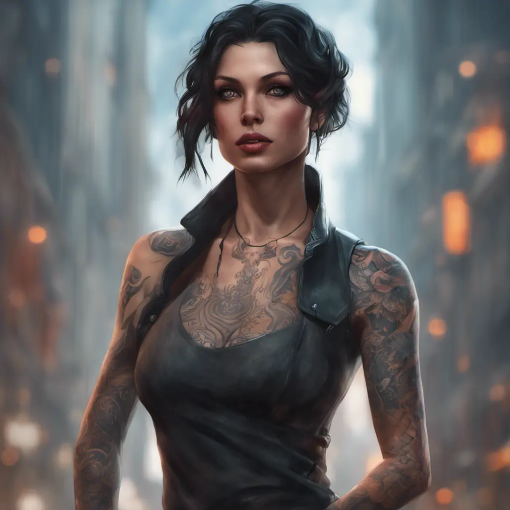 Matte portrait of Vex with tattoos, 8k, Highly Detailed, Alluring, Artstation, Bokeh effect, Sharp Focus, Volumetric Lighting, Concept Art by Stanley Artgerm Lau, Greg Rutkowski