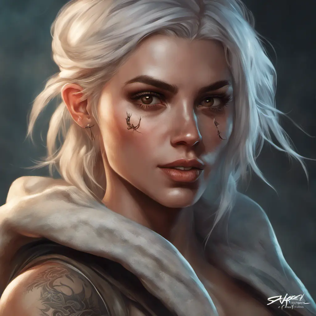 Matte portrait of Ciri with tattoos, 8k, Highly Detailed, Powerful, Alluring, Artstation, Magical, Digital Painting, Photo Realistic, Sharp Focus, Volumetric Lighting, Concept Art by Stanley Artgerm Lau, Alphonse Mucha, Greg Rutkowski